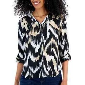 Jm Collection Women's Striped Flutter Printed Utility Top